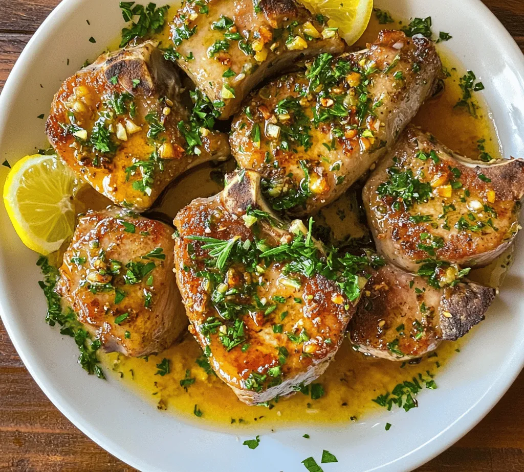 Pork chops have long been a beloved staple in kitchens around the world, prized for their versatility and rich flavor. Whether grilled, baked, or pan-seared, they can easily adapt to a variety of culinary styles and flavor profiles. Among the myriad ways to prepare pork chops, the <strong>Garlic Butter Pork Chops</strong> recipe stands out as a simple yet indulgent dish that can elevate any weeknight dinner or special occasion. With its combination of succulent bone-in pork chops, aromatic garlic, and the richness of butter, this recipe is sure to impress family and guests alike.” /></p>
</p>
<h3>Step-by-Step Breakdown of Creating the Garlic Butter Sauce</h3>
</p>
<p>Creating the perfect garlic butter sauce for your pork chops is a simple yet crucial step that elevates the dish to new heights. Here’s how to achieve that rich, buttery flavor without letting the garlic burn.</p>
</p>
<p>1. <strong>Start with Quality Butter</strong>: Use unsalted butter to control the sodium levels in your dish. Begin by melting a generous amount of butter in the same skillet you used for the pork chops. This allows you to capture all the delicious brown bits left from cooking the pork.</p>
</p>
<p>2. <strong>Timing for Garlic Addition</strong>: The key to a successful garlic butter sauce is timing. Add minced garlic to the melted butter only after it has begun to foam but before it starts to brown. This typically happens about 30 seconds after the butter has melted. If you add the garlic too early, it risks burning, which can impart a bitter taste to your sauce.</p>
</p>
<p>3. <strong>Adding Herbs</strong>: Fresh herbs such as thyme, rosemary, and parsley not only add flavor but also complement the richness of the pork. Once the garlic is fragrant but not browned, toss in your chosen herbs. Dried herbs can be used as well, but fresh ones give a brighter taste. Stir them into the sauce and let them infuse their flavors for about a minute.</p>
</p>
<p>4. <strong>Basting for Flavor</strong>: As the garlic butter sauce cooks, use a spoon to baste the pork chops with the sauce. This technique enhances the meat’s moisture and infuses it with flavor. Basting should be done for the last few minutes of cooking, ensuring the chops are well-coated. The result is a succulent piece of meat with a rich, garlicky crust.</p>
</p>
<h3>Resting and Serving the Pork Chops</h3>
</p>
<p>Once you’ve cooked your pork chops and coated them in the garlic butter sauce, it’s essential to let them rest. Resting allows the juices, which are driven to the center of the meat during cooking, to redistribute throughout the chop. This is crucial for achieving a juicy and tender bite.</p>
</p>
<p><strong>Why Resting is Important</strong>: Allow the pork chops to rest on a cutting board for about 5-10 minutes. Cover them loosely with foil to keep them warm while you prepare your sides. The resting period not only helps with juiciness but also makes slicing easier, as the meat will hold its shape better.</p>
</p>
<p><strong>Garnishing and Presentation</strong>: When ready to serve, transfer the rested pork chops to a plate. Drizzle some of the garlic butter sauce over the top, and sprinkle with freshly chopped parsley for a pop of color. This not only enhances the visual appeal but also adds a fresh flavor that balances the richness of the dish.</p>
</p>
<h3>Pairing Suggestions for Sides that Complement the Dish</h3>
</p>
<p>To create a well-rounded meal, consider serving your garlic butter pork chops alongside a few complementary sides:</p>
</p>
<p>– <strong>Mashed Potatoes</strong>: Creamy mashed potatoes are a classic choice that pairs beautifully with the rich garlic butter sauce. To elevate this side, consider adding roasted garlic or sour cream for added flavor.</p>
</p>
<p>– <strong>Steamed Vegetables</strong>: Fresh vegetables such as green beans, broccoli, or carrots provide a nice contrast in texture. Lightly steaming them preserves their nutrients while keeping them vibrant and crisp.</p>
</p>
<p>– <strong>Fresh Salads</strong>: A crisp salad can balance the richness of the pork chops. Consider a mixed greens salad with a light vinaigrette to refresh the palate. Ingredients like cherry tomatoes, cucumber, and avocado add color and flavor.</p>
</p>
<h3>Nutritional Benefits of Garlic Butter Pork Chops</h3>
</p>
<p>Garlic butter pork chops not only taste fantastic but also offer nutritional benefits that make them a great addition to a balanced diet.</p>
</p>
<p><strong>Overview of Nutritional Value</strong>: Pork chops are a rich source of high-quality protein, which is essential for muscle repair and growth. A standard serving of pork chops (about 3 ounces) contains approximately 22 grams of protein and provides essential vitamins and minerals, including B vitamins, zinc, and selenium.</p>
</p>
<p><strong>Benefits of Garlic and Herbs</strong>: Garlic is not just a flavor enhancer; it also boasts numerous health benefits. It is known for its antioxidant properties and can support a healthy immune system. Additionally, the herbs used in the sauce, such as thyme and rosemary, have anti-inflammatory properties and can help aid digestion.</p>
</p>
<p><strong>Caloric Breakdown and Portion Control Recommendations</strong>: While pork chops are nutritious, portion control is key. A typical serving of garlic butter pork chops can range between 300-400 calories, depending on the amount of butter used. Consider pairing the chops with lighter sides to maintain a balanced meal. Aim for a portion size of about 4 ounces of meat, accompanied by a generous serving of vegetables or salad.</p>
</p>
<h3>Making the Most of Your Ingredients</h3>
</p>
<p>To maximize your cooking experience and ensure that your garlic butter pork chops are adaptable, consider these tips on ingredient substitutions and storage.</p>
</p>
<p><strong>Ingredient Substitutions</strong>: If you want to switch up your protein source, chicken or turkey can be excellent alternatives. Both options will work well with the garlic butter sauce. Adjust cooking times slightly, as poultry generally cooks faster than pork. For a vegetarian option, consider using thick portobello mushroom caps, which can absorb the flavors of the garlic butter beautifully.</p>
</p>
<p><strong>Storage Tips for Leftovers</strong>: If you find yourself with leftover pork chops, store them in an airtight container in the refrigerator for up to 3 days. To maintain their flavor and texture, reheat gently in a skillet over low heat, adding a splash of broth or water to prevent drying out. Alternatively, you can microwave them on a lower power setting, covered, to help retain moisture.</p>
</p>
<h3>Conclusion</h3>
</p>
<p>Garlic butter pork chops are not only a delectable dish but also incredibly simple to prepare, making them an ideal choice for both weeknight dinners and special occasions. The luscious garlic butter sauce, combined with perfectly cooked pork, creates an irresistible meal that will impress family and friends alike.</p>
</p>
<p>Don’t hesitate to experiment with this recipe by trying different herbs or side dishes to make it your own. With its robust flavors and satisfying textures, garlic butter pork chops can easily become a staple in your kitchen. Whether you’re cooking for a crowd or just a cozy dinner for two, this dish is sure to please palates and create lasting memories around the dinner table. Embrace the simplicity and deliciousness of this recipe, and watch it become a favorite in your culinary repertoire.</p>
</div>