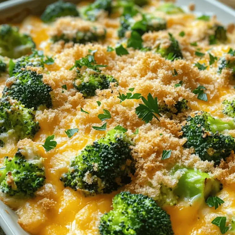 Cheesy Broccoli Casserole is a delightful dish that brings together the wholesome goodness of fresh vegetables with the comforting richness of cheese. This casserole serves as a perfect centerpiece for family dinners or a crowd-pleaser at potlucks. It is a harmonious blend of nutritious broccoli and protein-rich quinoa, ensuring that while the dish satisfies those cheese cravings, it also provides a healthful twist. Packed with vitamins, minerals, and mouthwatering flavors, this casserole is a winning recipe for both health enthusiasts and comfort food lovers alike.