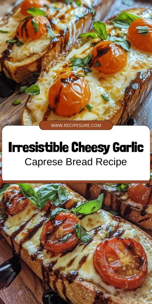 Indulge in the irresistible Cheesy Garlic Caprese Bread, a delightful fusion of rich melted cheese, aromatic garlic, and fresh basil and tomatoes atop a crispy baguette. Perfect for gatherings or a cozy night, this dish elevates the classic Caprese salad into a warm, gooey masterpiece. Easy to prepare and bursting with flavor, it’s a must-try for any Italian cuisine lover! #CheesyGarlicBread #Caprese #ItalianCuisine #Appetizer #Foodie #RecipeIdeas #BakingAdventure