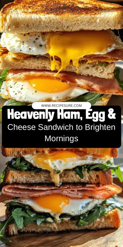 Start your day right with a Heavenly Ham, Egg & Cheese Breakfast Sandwich! This deliciously satisfying sandwich combines savory ham, fluffy eggs, and sharp cheddar, all on crispy sourdough bread. Perfect for busy mornings or leisurely brunches, this wholesome meal is both nourishing and versatile. Customize with greens or your favorite sauces for an extra flavor kick! Try it today! #BreakfastSandwich #HeavenlyHam #BrunchIdeas #HealthyEating #MealPrep #Sourdough #EggRecipes
