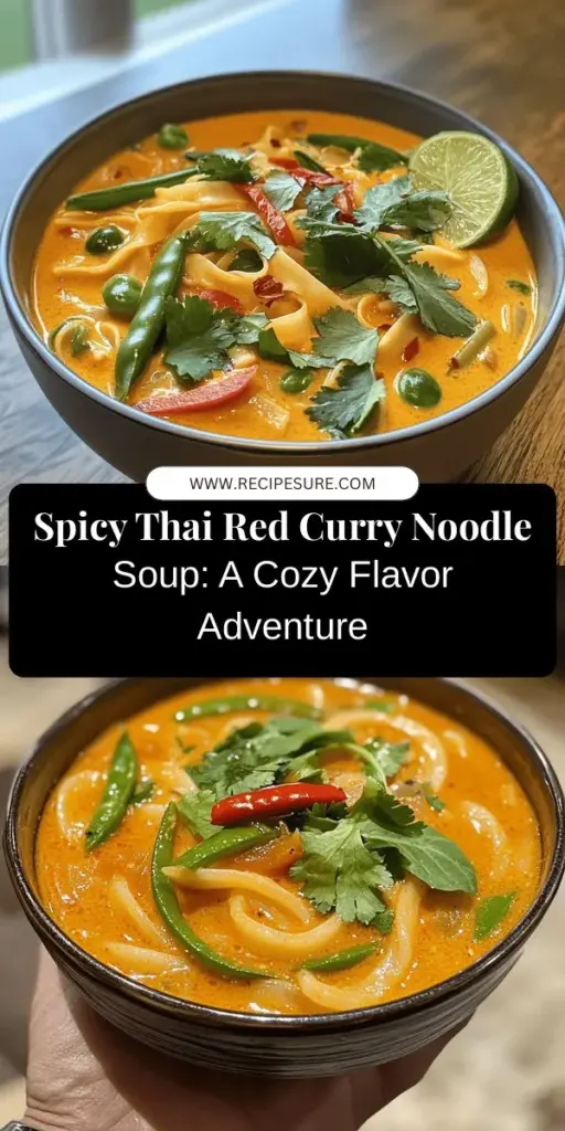 Discover the bold flavors of Spicy Thai Red Curry Noodle Soup, a delightful blend of coconut milk, red curry paste, and fresh vegetables. This soup is not only comforting but also customizable to your spice preferences. Packed with nutrients and a perfect balance of tastes, it's ideal for cozy dinners and quick weeknight meals. Try it out for a delicious taste of Thai cuisine! #ThaiCuisine #NoodleSoup #HealthyEating #ComfortFood #Foodie #RecipeIdeas