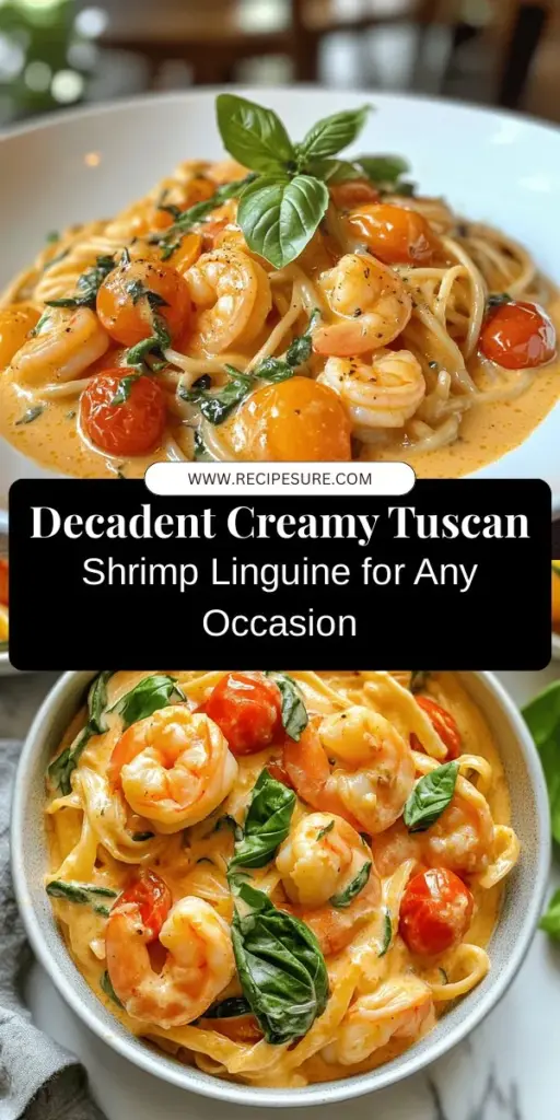 Indulge in the richness of Creamy Tuscan Shrimp Linguine, a dish that combines succulent shrimp, vibrant vegetables, and a velvety cream sauce. Perfect for impressing guests or enjoying a cozy night in, this pasta dish bursts with authentic Italian flavors. Made with fresh ingredients like linguine, cherry tomatoes, and baby spinach, it's as delicious as it is visually appealing. Ready to create this culinary masterpiece? #ItalianCuisine #ShrimpRecipes #PastaLovers #Foodie #CookingAtHome
