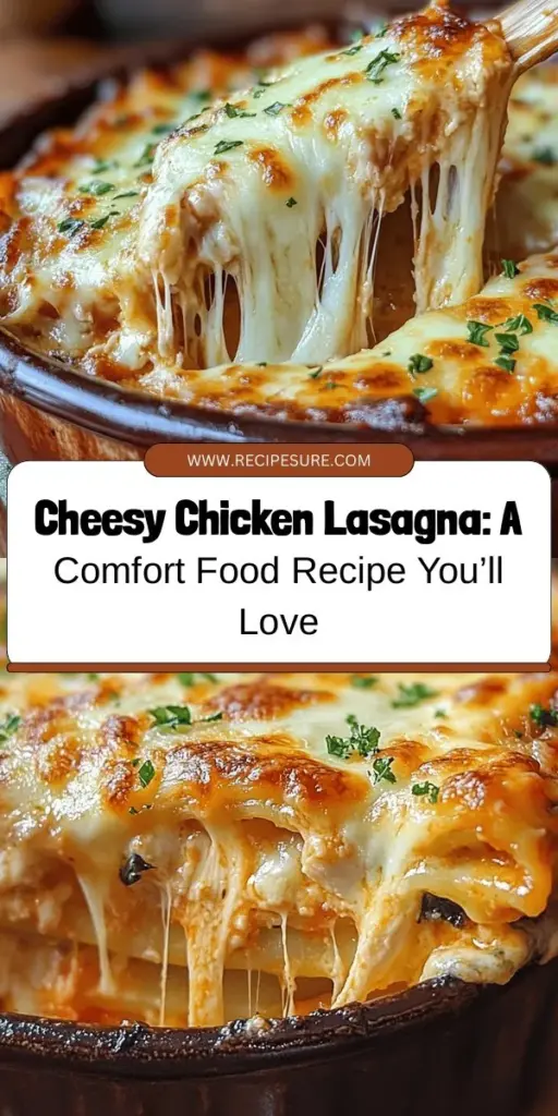 Discover the ultimate comfort food with this Cheesy Chicken Lasagna Delight! Layers of tender shredded chicken, creamy cheeses, fresh spinach, and rich marinara come together for a meal that will warm your heart. Perfect for family dinners or cozy nights in, this recipe is easy to follow and perfect for cooks of all skill levels. Bring everyone to the table with this heartwarming dish! #CheesyChickenLasagna #ComfortFood #HomeCooking #FamilyDinner #EasyRecipes #LasagnaLove