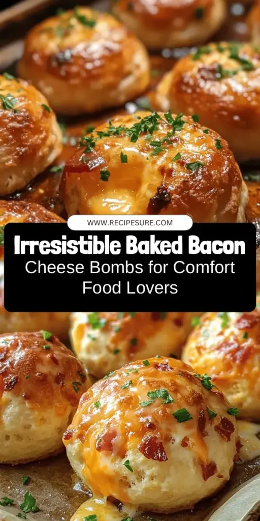 Indulge in the ultimate comfort food with these Baked Bacon Stuffed Cheese Bombs! Perfect for game day or cozy nights in, this easy recipe features flaky biscuit dough filled with gooey cheddar and cream cheese, combined with crispy bacon and flavorful seasonings. A delightful appetizer that's sure to impress at any gathering! Discover the simple steps to create these delicious bites at home. #CheeseBombs #BaconLovers #ComfortFood #Appetizers