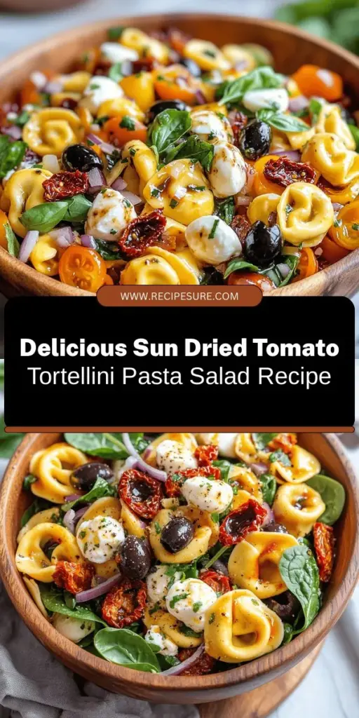 Discover the delicious world of Sun Dried Tomato Tortellini Pasta Salad! This vibrant dish combines creamy cheese tortellini with the rich flavors of sun-dried tomatoes, fresh spinach, and olives, all drizzled with a tangy balsamic dressing. Perfect for picnics, potlucks, or a light lunch, it’s both satisfying and nutritious. Elevate your meals with this easy recipe that’s bursting with flavor and color. #PastaSalad #Tortellini #HealthyEating #Recipes #MealPrep