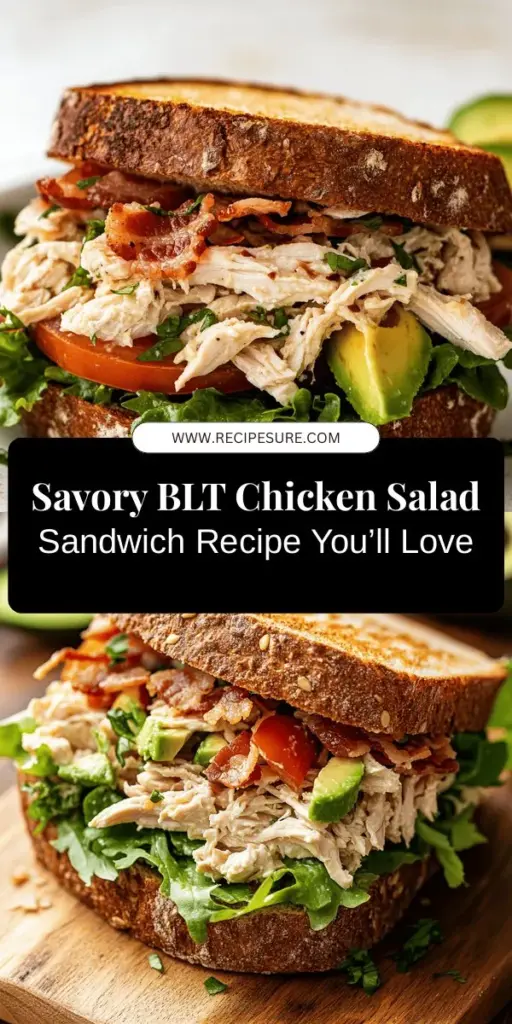 Looking for a delicious twist on classic flavors? Try the Savory BLT Chicken Salad Sandwich! This recipe combines crispy bacon, tender chicken, and fresh veggies all tossed in a creamy dressing. Perfect for lunch, picnics, or a quick dinner, it's easy to whip up and packed with flavor and nutrition. Customize it with avocado or your favorite spreads for a unique touch. Enjoy a satisfying meal that's effortless and delightful! #BLT #ChickenSalad #SandwichRecipe #HealthyEating #EasyRecipes #Foodie