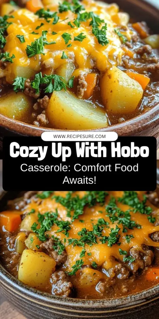 Hobo Casserole Delight is the ultimate comfort food, perfect for family gatherings or cozy weeknights. This hearty one-dish meal combines ground beef, potatoes, mixed vegetables, and cheese for a delicious and satisfying dinner. Its simple preparation makes it a go-to recipe that honors the resourcefulness of hobo meals from the past. Easy to customize, this dish is sure to please everyone at the table! #ComfortFood #Casserole #FamilyDinner #EasyRecipes #HoboCasserole