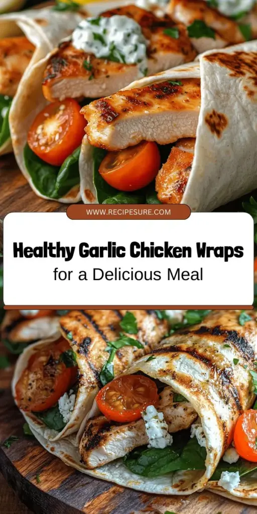 Discover the deliciousness of Garlic Chicken Wraps, your new favorite quick and healthy meal! This recipe combines tender marinated chicken with fresh spinach, juicy tomatoes, and creamy feta, all wrapped in a soft tortilla. Perfect for lunch or dinner, these customizable wraps are satisfying without compromising on taste. Try them today for a vibrant, nutritious dish! #GarlicChickenWraps #HealthyEating #WrapRecipes #MealPrep #QuickDinner #HealthyRecipes