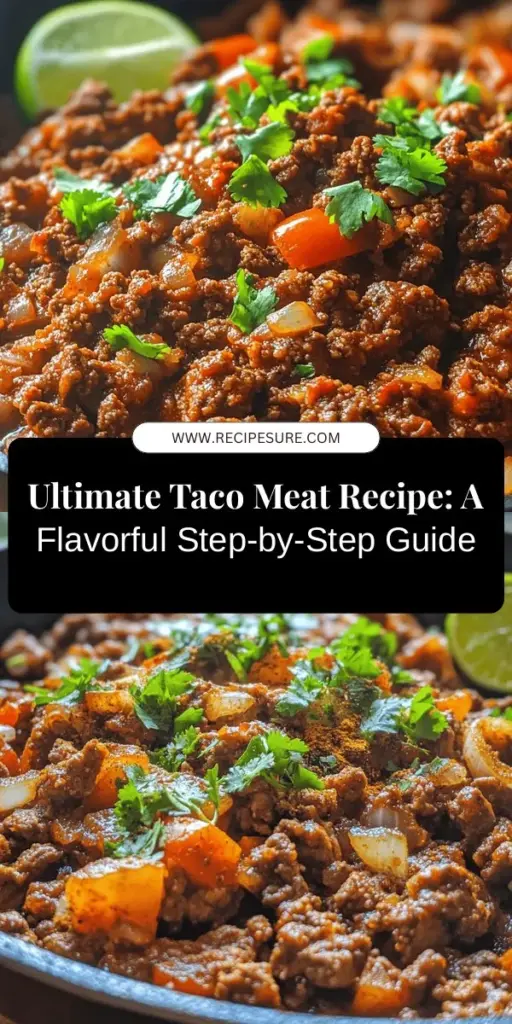 Discover the secrets to a flavorful homemade taco night with our ultimate taco meat recipe! Perfect for any gathering, this dish allows you to customize flavors and spice levels to suit everyone’s palate. Choose between beef or turkey and explore endless serving options like burritos and nachos. Get ready to impress your friends and family with this simple yet delicious recipe that makes taco night unforgettable! #TacoNight #HomemadeTacoMeat #CookingAtHome #Foodie #RecipeIdeas