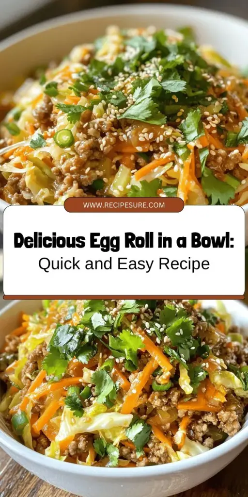 Experience the delicious flavors of Egg Roll in a Bowl—a quick and easy twist on classic egg rolls! This recipe combines vibrant veggies, savory meat, and aromatic seasonings for a satisfying skillet meal ready in under 30 minutes. Customize it with your choice of protein and explore gluten-free or low-carb options. Perfect for busy nights, it’s nutritious and full of flavor. Dive into this versatile dish today! #EggRollInABowl #QuickMeals #HealthyEating #MealPrep #ComfortFood #WeeknightDinners #RecipeIdeas
