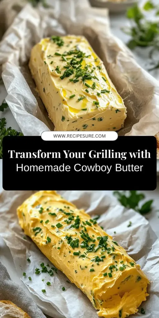 Ready to elevate your grilling game? Try making homemade Cowboy Butter, a creamy and flavorful condiment perfect for slathering on steaks, drizzling over veggies, or serving with seafood. With simple ingredients like unsalted butter, Dijon mustard, Worcestershire sauce, and fresh herbs, you can create a vibrant spread that enhances any dish. Discover the origins and recipe in this easy guide! #CowboyButter #Grilling #BBQ #HomemadeCondiments #FlavorEnhancer #CookingTips