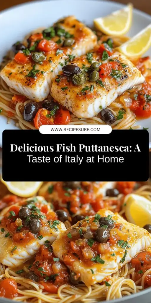 Discover the vibrant taste of Italy with Fish Puttanesca Delight! This recipe combines firm white fish with a classic Puttanesca sauce made from tomatoes, olives, capers, and garlic. Perfect for a quick, nutritious meal, it's packed with flavor and easy to prepare. Whether you use cod, halibut, or snapper, each bite will transport you straight to Naples. Ideal for seafood lovers and a great way to enjoy healthy cooking! #FishPuttanesca #ItalianCuisine #HealthyRecipes #SeafoodLovers #CookingAtHome