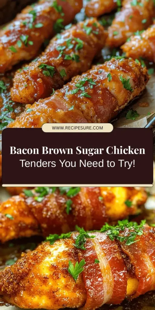 Elevate your dinner with irresistible Bacon Brown Sugar Chicken Tenders! This easy recipe combines the savory crunch of bacon with the sweet caramelization of brown sugar for a crowd-pleasing dish. Perfect for family nights or festive gatherings, these juicy tenders are sure to impress. Get cooking and delight your taste buds with this flavorful twist on a classic favorite! #BaconChickenTenders #EasyRecipes #FamilyDinner #SavoryAndSweet #ComfortFood #Foodie