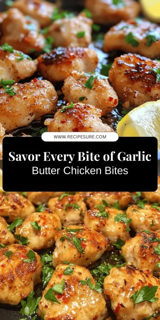 Savor the mouthwatering flavors of Garlic Butter Chicken Bites! This easy recipe delivers tender chicken in a rich garlic butter sauce, making it perfect for any occasion. Quick to prepare, it's ideal for family dinners or gatherings with friends. Customize with your favorite spices or veggies and enjoy with rice, pasta, or fresh salad. Impress your guests with this delightful dish that’s sure to be a hit! #GarlicButterChicken #EasyRecipes #Yummy #ChickenDinner #FoodieFun #CookingAtHome