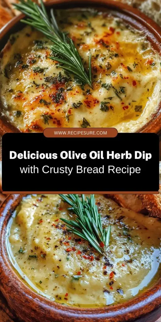 Discover the ultimate comfort food with this Olive Oil & Herb Delight Dip paired with warm crusty bread. Bursting with fresh flavors from extra virgin olive oil, aromatic herbs, and a zest of lemon, this dip brings people together around the table. Perfect for gatherings, it's easy to make and impresses every palate. Serve it with artisan breads and enjoy the experience! #OliveOilDip #Appetizers #Foodie #MediterraneanFlavors #DippingDelight #HomeCooking #HealthyEating