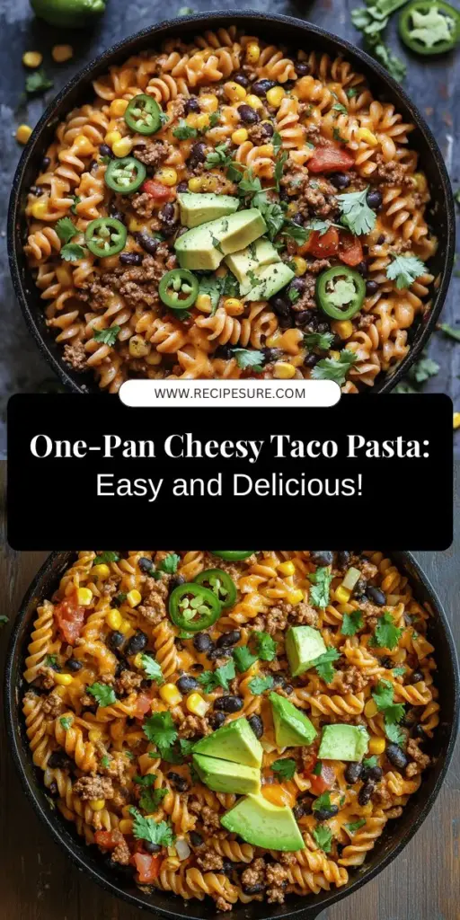 Looking for a quick and delicious dinner idea? Try this Cheesy Taco Pasta Skillet, combining the best of tacos and pasta in a simple one-pan meal! Perfect for busy weeknights, it features flavorful taco seasoning, creamy cheese, and your choice of protein and veggies. Customize it to fit your family's tastes while enjoying easy cleanup. Your family will love this cozy and satisfying dish! #CheesyTacoPasta #OnePanMeal #EasyDinner #FamilyFriendly #TacoNight #PastaLovers