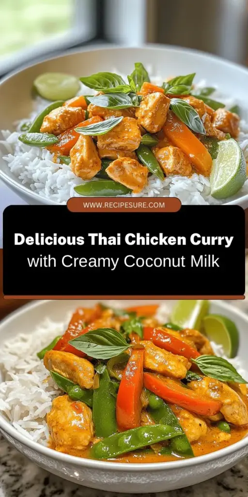 Explore the vibrant flavors of Thai cuisine with our delicious Thai Chicken Curry with Coconut Milk recipe! This easy-to-follow guide shows you how to create a creamy, aromatic dish loaded with tender chicken and fresh vegetables, all perfectly balanced with sweet and savory elements. Ideal for any cooking skill level, this curry is a must-try for those looking to impress at dinner. Bring the taste of Thailand to your kitchen today! #ThaiFood #CurryRecipe #CoconutMilk #Homemade #Yummy #FoodLovers #CookingAtHome #HealthyEats #EasyRecipes