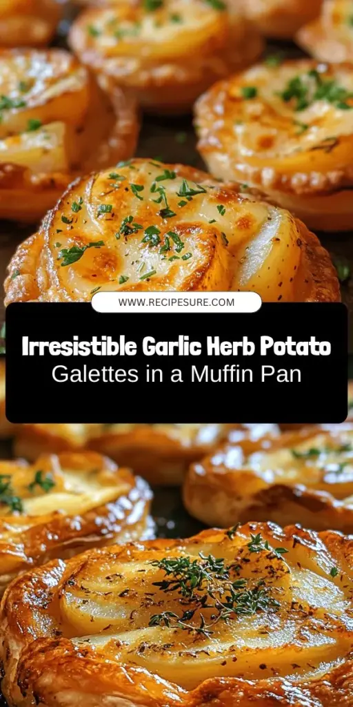 Discover the delicious Garlic Herb Muffin Pan Potato Galettes that elevate the humble potato into a show-stopping dish! With golden, crispy layers infused with fresh herbs and garlic, each bite is a flavor explosion. Perfect as a side dish or a centerpiece at your gathering, these galettes are not just about taste but also presentation. Try adding Gruyère cheese for an indulgent twist! Cook them to crispy perfection at 400°F for a delightful addition to any meal. #PotatoGalettes #ComfortFood #CulinaryDelight #GarlicHerb #CookingAtHome #ComfortFoodRecipes #YukonGoldPotatoes #CheesyGoodness
