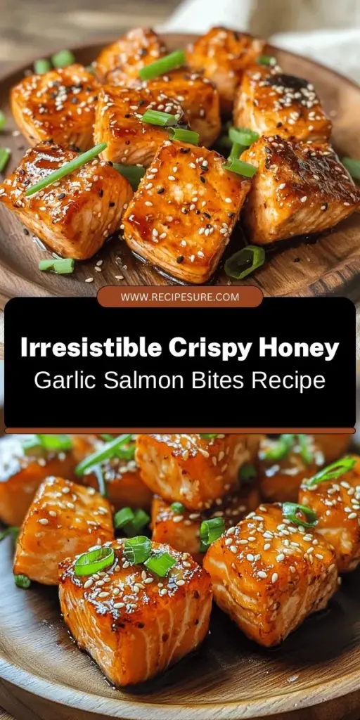 Indulge in the deliciously irresistible Crispy Honey Garlic Salmon Bites, perfect for any occasion! This recipe features tender salmon coated in a crunchy exterior, paired with a sweet and savory honey garlic sauce. It's a delightful appetizer or main course packed with flavor and health benefits. Impress your guests or treat yourself to this captivating dish! #SalmonBites #HoneyGarlic #HealthyEating #CrispySalmon #RecipeIdeas #DinnerParty #FoodieFun