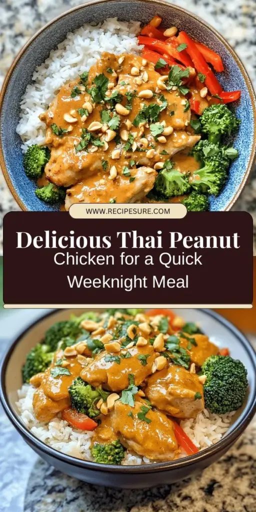 Discover the vibrant flavors of Thai cuisine with this easy Thai Peanut Chicken Delight recipe! Combining tender chicken thighs, crisp veggies, and a creamy peanut sauce, this dish is perfect for a quick weeknight dinner or a cooking adventure. Enjoy the harmonious balance of sweet, salty, sour, and spicy in every bite. Elevate your meal with fresh cilantro and crushed peanuts for an extra touch. Get ready to impress at your dinner table! #ThaiFood #PeanutChicken #EasyRecipes #HealthyEating #HomeCooking #Foodie