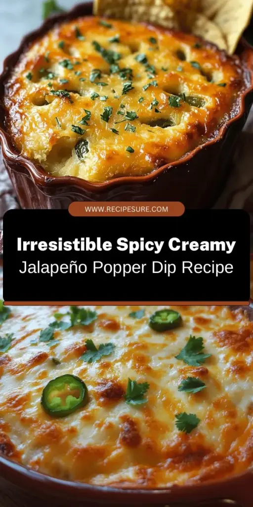 Looking for a crowd-pleasing dip that’s perfect for any occasion? Try this Spicy Creamy Jalapeño Popper Dip! It’s a delightful mix of cream cheese, sour cream, and melted cheeses paired with jalapeños, offering a customizable heat level. Bake until bubbly and serve with tortilla chips, veggies, or toasted bread for an irresistible treat. Ideal for game nights, parties, or cozy evenings! #JalapenoDip #PartyFood #DipRecipe #Appetizer #ComfortFood #SpicyDeliciousness