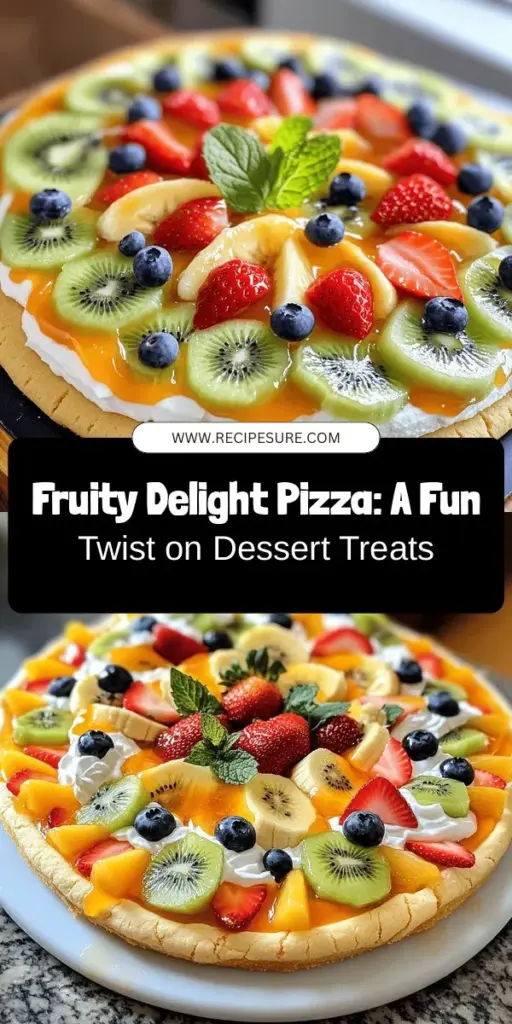 Discover the joy of Fruity Delight Pizza, a colorful and refreshing dessert that reimagines the classic pizza with a sweet twist! Made with a delicious sugar cookie base, creamy topping, and topped with vibrant fresh fruits, this treat is perfect for any occasion, from summer barbecues to birthday parties. It’s customizable for dietary preferences and easy to make. Get creative and impress your guests with this delightful dessert! #FruityDelightPizza #DessertIdeas #FoodieFun #SweetTreats #SummerDesserts #BakingJoy