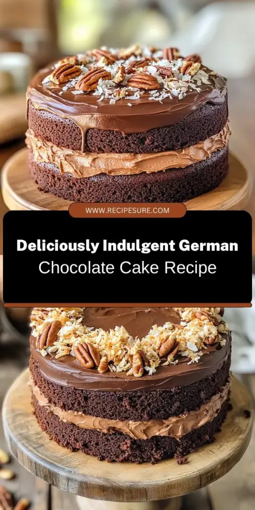 Discover the heavenly delight of German Chocolate Cake with this easy-to-follow recipe! This rich, moist chocolate cake features luscious layers topped with a creamy coconut and pecan frosting that will impress at any gathering. Learn about its unique history, ingredient breakdown, and tips for perfecting each step of your baking journey. Treat yourself and your loved ones to a slice of this nostalgic dessert that's sure to please! #GermanChocolateCake #Baking #Dessert #ChocolateLovers #RecipeIdeas