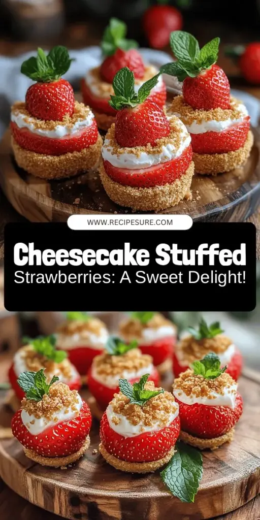 Discover the deliciousness of Cheesecake Stuffed Strawberries, where creamy cheesecake meets fresh strawberries for a stunning dessert! This easy recipe is perfect for any gathering or a sweet treat to satisfy your cravings. Enjoy the beautiful contrast of flavors and textures as each bite combines a creamy filling with juicy fruit, all topped with crunchy graham cracker crumbs. Impress your guests and indulge in this refreshing treat! #CheesecakeStuffedStrawberries #DessertRecipe #YummyTreats #FreshFlavors #PartyDesserts #CookingInspiration #BerryDelicious