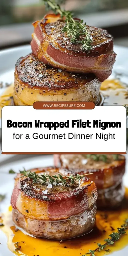 Experience the ultimate indulgence with this Bacon Bliss Filet Mignon, a fusion of tender filet and savory bacon that promises to elevate your dining experience. Perfect for special occasions, this dish combines rich flavors and juicy textures, enhanced by garlic, rosemary, and velvety butter. Follow our step-by-step guide to impress your guests or treat yourself to a gourmet meal at home. Ready to cook like a chef? #FiletMignon #BaconLovers #CulinaryDelight #GourmetCooking #CookingAtHome