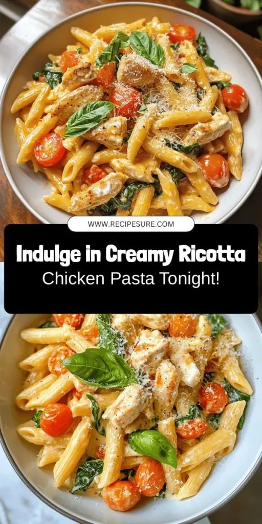 Indulge in the creamy goodness of Ricotta Chicken Pasta, a dish that beautifully combines comfort and sophistication. This easy recipe features tender chicken, rich ricotta, and vibrant spinach, all enveloped in a luxurious sauce. Perfect for any occasion, whether a weeknight dinner or entertaining guests, this meal promises to impress. Explore the depth of flavors and nutrition with every bite. Save and share this delicious recipe! #PastaRecipes #ComfortFood #Foodie #DinnerIdeas #HomemadeCooking #ItalianCuisine