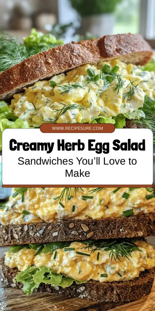 Discover the irresistible Creamy Herb-Infused Egg Salad Sandwiches that blend delectable flavors with nutritional goodness. This simple yet delicious recipe features hard-boiled eggs mixed with creamy Greek yogurt, mayo, and fresh herbs like dill and chives, all served on hearty whole grain bread. Perfect for lunch, snacks, or gatherings, these sandwiches are both satisfying and refreshing. Dive into a world of flavor today! #EggSalad #HealthyEating #SandwichRecipe #Foodie #CookingAtHome #RecipeOfTheDay