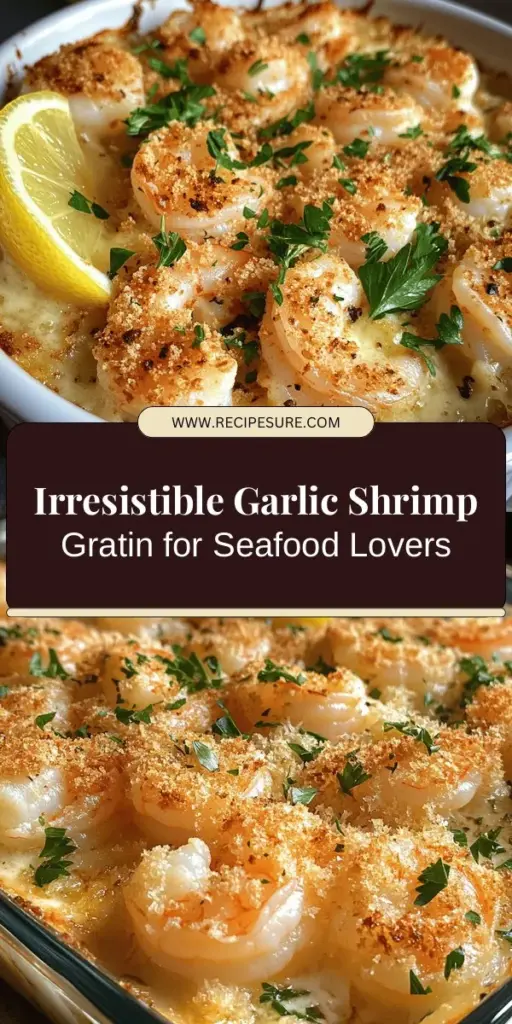 Indulge in the rich flavors of Garlic Shrimp Gratin, a dish that impresses with its creamy sauce, succulent shrimp, and crispy topping. Perfect for a weeknight dinner or an elegant gathering, this culinary delight marries garlic's aromatic essence with seafood's savory sweetness. Easy to prepare, it features ingredients like heavy cream, Gruyère cheese, and panko breadcrumbs. Enjoy the harmonious blend of textures and flavors! #GarlicShrimpGratin #SeafoodRecipes #ComfortFood #GourmetCooking #FoodieDelight