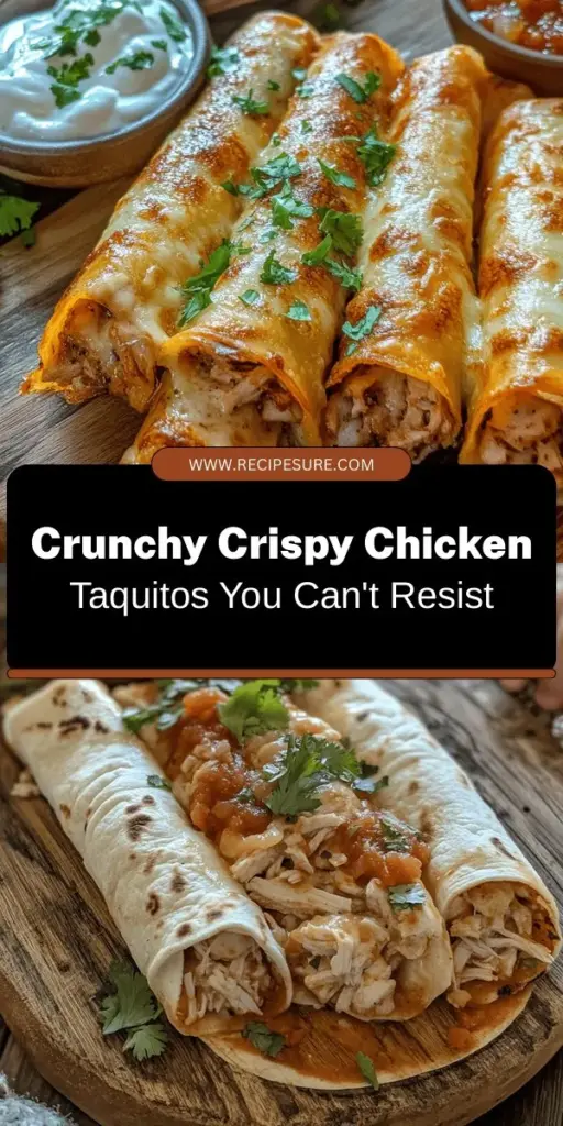 Indulge in the irresistible crunch of homemade crispy chicken taquitos! This delightful Mexican dish combines savory shredded chicken, rich cheeses, and a medley of spices all wrapped in warm tortillas for a snack or meal that everyone will love. Perfect for gatherings or family dinners, these taquitos are easy to make from scratch and packed with flavor. Elevate your culinary skills and impress your loved ones with this delicious recipe! #CrispyChickenTaquitos #MexicanCuisine #HomemadeSnacks #EasyRecipes #ComfortFood