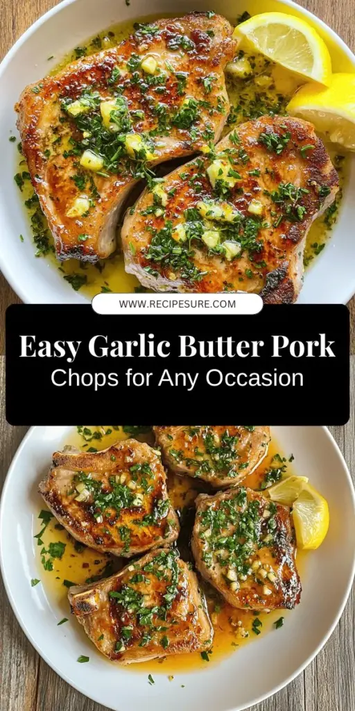 Looking for a mouthwatering dish that elevates any meal? Try these Garlic Butter Pork Chops! Featuring succulent bone-in chops, rich butter, and aromatic garlic, this recipe is simple yet indulgent. Perfect for weeknight dinners or special occasions, the flavorful garlic butter sauce takes it to the next level. Impress your family and friends with this culinary delight today! #PorkChops #GarlicButter #EasyRecipes #DinnerIdeas #CookingAtHome #Foodie #Yummy