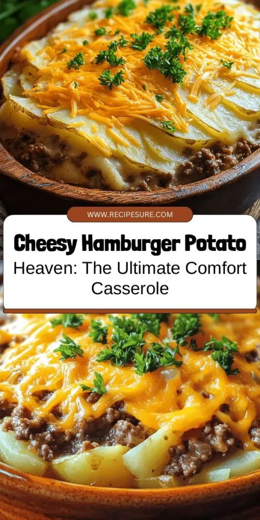 Discover the ultimate comfort food with Cheesy Hamburger Potato Heaven! This delicious casserole combines seasoned ground beef, tender potatoes, and creamy cheddar cheese, making it a perfect one-dish meal for family dinners or gatherings. Easy to prepare and full of flavor, this recipe is sure to impress both kids and adults alike. Check out the detailed steps to create your own comforting masterpiece! #Casserole #ComfortFood #CheesyHamburger #HomeCooking #EasyRecipes #DinnerIdeas #Foodie