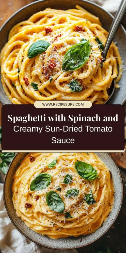 Indulge in the delightful flavors of spaghetti and spinach in a creamy sun-dried tomato sauce with this easy-to-follow recipe. Discover how the combination of al dente spaghetti, fresh spinach, and rich cream sauce elevates your dining experience. Perfect for family dinners or special occasions, this dish is both comforting and visually appealing. Explore the nutritional benefits, along with tips for enhancing flavors. Enjoy cooking! #PastaLovers #ItalianCuisine #HealthyEating #ComfortFood #Foodie #CookingInspiration #RecipeIdeas