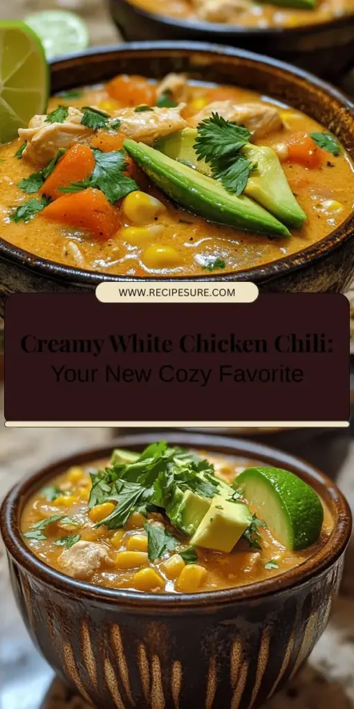 Warm up your evenings with this delicious Creamy White Chicken Chili Delight! This recipe combines tender chicken, creamy broth, and a perfect blend of spices, making it a comforting and satisfying meal for any occasion. Perfect for family dinners or gatherings, it’s not only easy to make but also a crowd-pleaser. Discover the joy of creating this hearty dish and enjoy the nutritional benefits it offers! #WhiteChickenChili #ComfortFood #HomeCooking #ChiliRecipes #Foodie #CookingAtHome #WarmMeals #HealthyEating