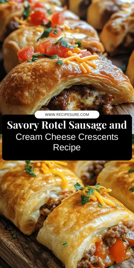 Discover the irresistible flavor combination of Rotel Sausage and Cream Cheese Crescents, a simple yet delicious appetizer perfect for any gathering! With savory sausage, creamy cheese, and zesty tomatoes wrapped in flaky crescent dough, these bites are guaranteed to be a crowd favorite. Easy to prepare and ideal for sharing, they make entertaining effortless. Try this tasty recipe for your next get-together! #Crescents #Appetizer #SnackIdeas #EasyRecipes #Foodie