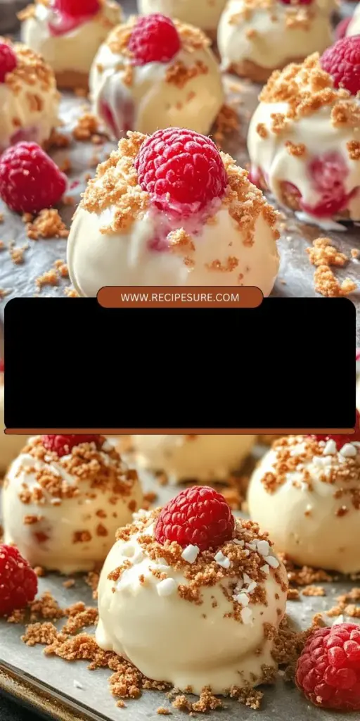 Treat yourself to a delightful dessert with these White Chocolate Raspberry Cheesecake Balls! Combining creamy cheesecake with sweet white chocolate and tart raspberries, they offer a burst of flavor in every bite. Perfect for parties, holidays, or a special treat, these bite-sized delights are easy to make and customize. Discover how to create this indulgent recipe that balances elegance and simplicity. #Dessert #CheesecakeBalls #SweetTreats #Baking #RecipeInspiration #PartyFood