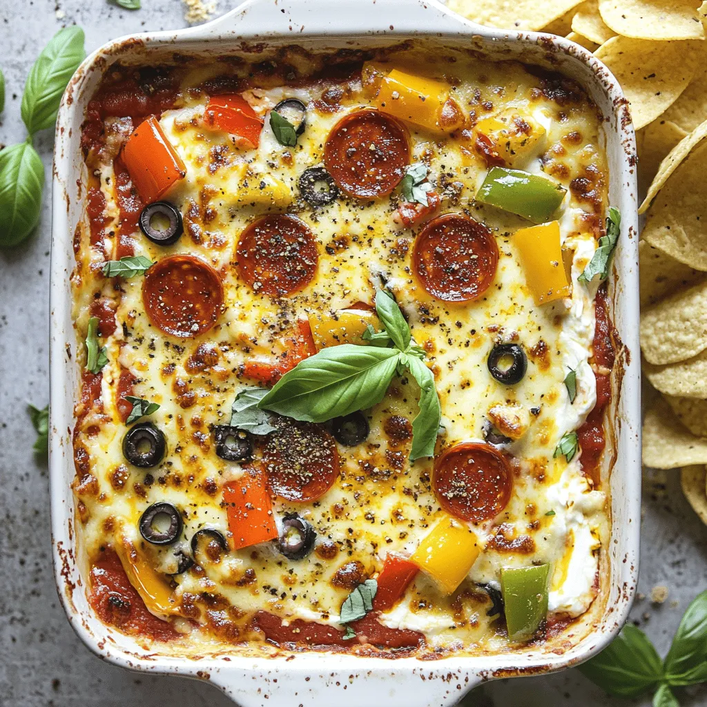 To create a tasty pizza dip, you need simple and fresh pizza dip ingredients. The base is key. You start with cream cheese, sour cream, and marinara sauce. These three ingredients form a rich and creamy foundation.