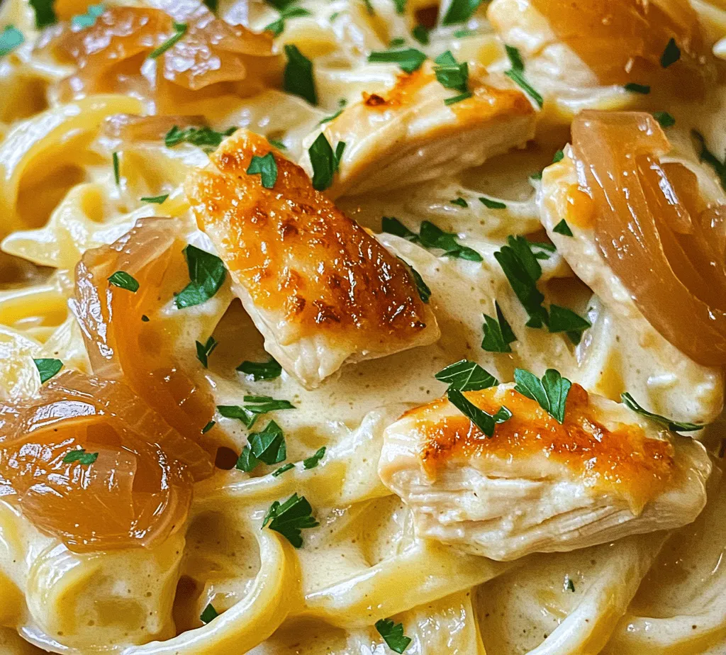 Welcome to the world of French Onion Chicken Pasta, a dish that beautifully marries the rich, savory flavors of caramelized onions with tender, juicy chicken breast and creamy Gruyère cheese. This delightful pasta dish is not just a meal; it's an experience that evokes warmth and comfort, making it the perfect choice for family dinners, gatherings, or even a cozy night in. The combination of flavors and textures in this recipe is nothing short of extraordinary, and once you take your first bite, you'll understand why it's quickly gaining popularity among home cooks and food enthusiasts alike.