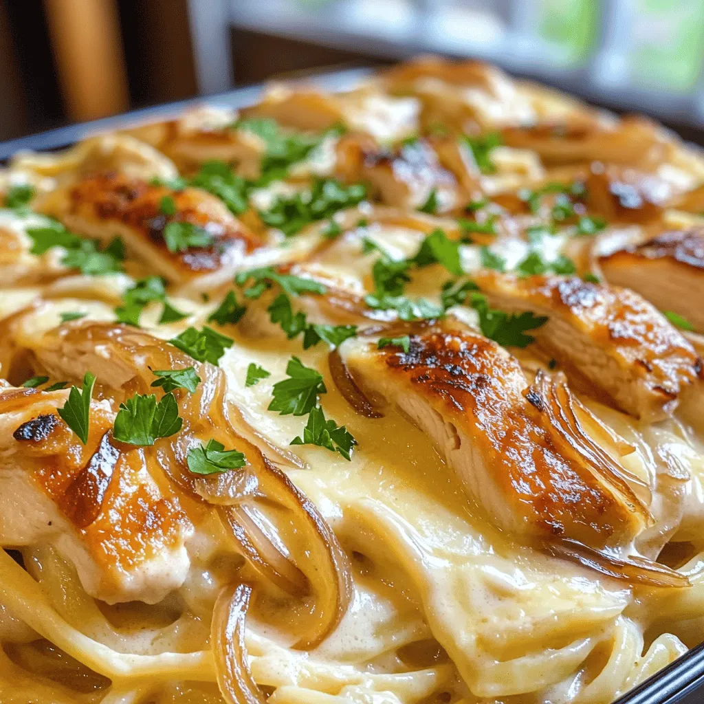 Welcome to the world of French Onion Chicken Pasta, a dish that beautifully marries the rich, savory flavors of caramelized onions with tender, juicy chicken breast and creamy Gruyère cheese. This delightful pasta dish is not just a meal; it's an experience that evokes warmth and comfort, making it the perfect choice for family dinners, gatherings, or even a cozy night in. The combination of flavors and textures in this recipe is nothing short of extraordinary, and once you take your first bite, you'll understand why it's quickly gaining popularity among home cooks and food enthusiasts alike.