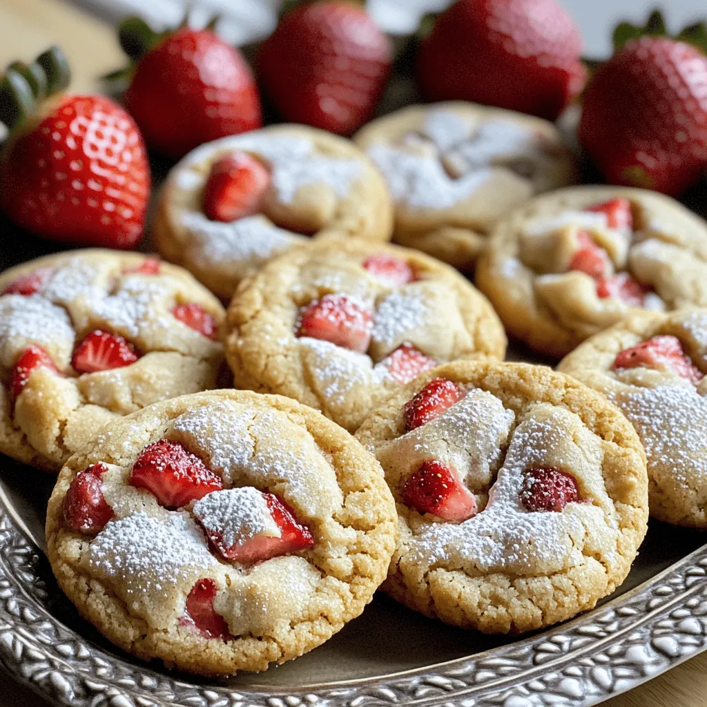 To make the best strawberry cookies, use fresh strawberries. The flavor shines when they are ripe. You will also need unsalted butter to keep them rich. Granulated sugar adds sweetness, while an egg binds everything together. Vanilla extract gives a warm taste. Don't forget flour, baking powder, and salt for the right texture. These ingredients work together to create soft, chewy cookies.