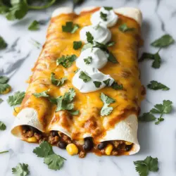 To make easy Tex-Mex beef enchiladas, you need a few key ingredients. Start with 1 pound of ground beef. This gives the enchiladas their hearty flavor. You also need 1 small onion, finely chopped, and 2 cloves of minced garlic. These add great taste! Don’t forget the spices, including 1 teaspoon of chili powder and 1 teaspoon of cumin. You will also need 1 cup of black beans and 1 cup of corn kernels. Both add texture and fiber. A can of enchilada sauce is essential, and you’ll need 8 small flour tortillas. Finally, use 1 cup of shredded cheddar cheese and 1 cup of sour cream for serving.