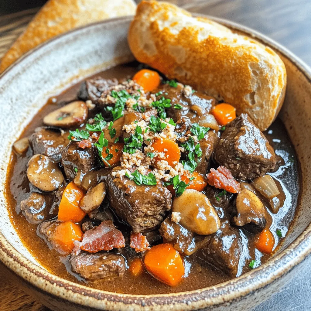 The heart of Beef Bourguignon lies in its simple yet rich ingredients. You need tender beef, fresh vegetables, and good wine.