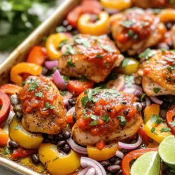 Are you looking for a quick, flavorful, and healthy meal that will please the whole family? Look no further than Sheet Pan Roasted Salsa Chicken! This vibrant dish combines succulent chicken thighs with zesty salsa and a medley of colorful vegetables, all roasted together on a single sheet pan. The result is a satisfying, wholesome meal that is bursting with flavor and easy to prepare.