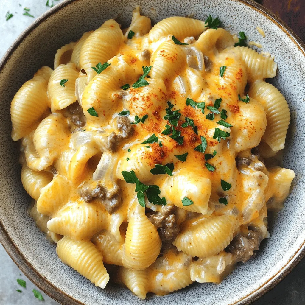 The creamy beef and shells recipe is rich and comforting. It uses simple, easy-to-find ingredients. You need 1 pound of lean ground beef. This meat gives the dish a hearty base. A good choice is lean beef to keep it healthy.