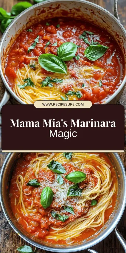 Elevate your Italian cooking with Mama Mia’s Rich Marinara Sauce! This flavorful, homemade sauce is crafted with high-quality ingredients like sweet San Marzano tomatoes, aromatic garlic, and fresh herbs that will transform any dish. Perfect for pasta, pizza, or as a delicious dipping sauce, this easy recipe brings authenticity to your kitchen. Click through to explore the full recipe and start creating a marinara that’s sure to impress!