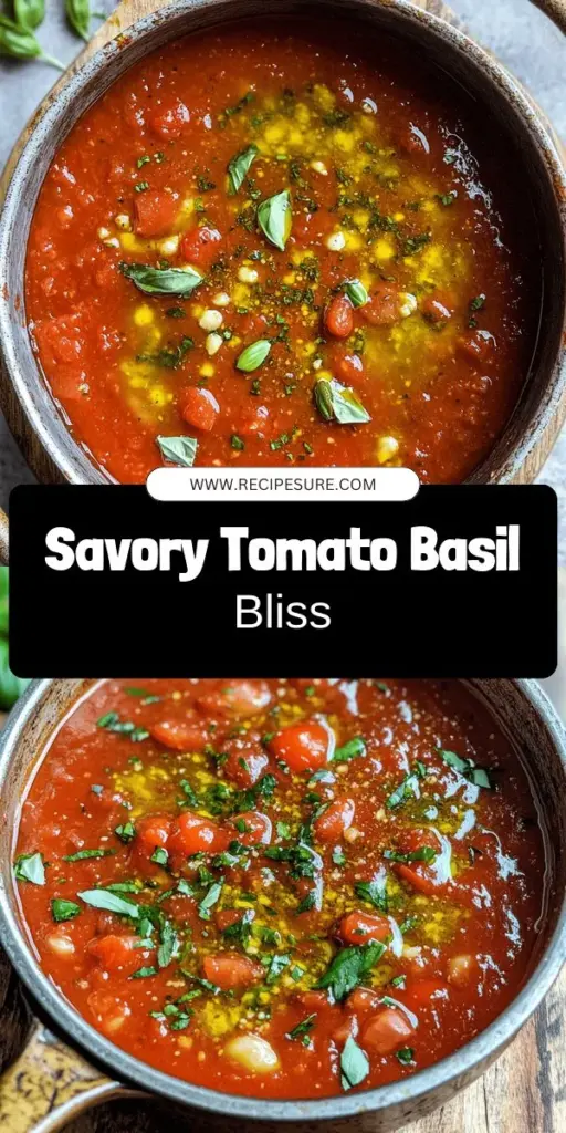 Elevate your pizza game with the irresistible Savory Tomato Basil Pizza Sauce! This homemade sauce is bursting with flavor, made from fresh tomatoes, aromatic basil, and simple ingredients you can customize to your taste. Say goodbye to store-bought options and discover the joy of crafting your own gourmet sauce at home. Ready to transform your pizza nights? Click through for the delicious recipe and start creating your perfect pizza masterpiece today!