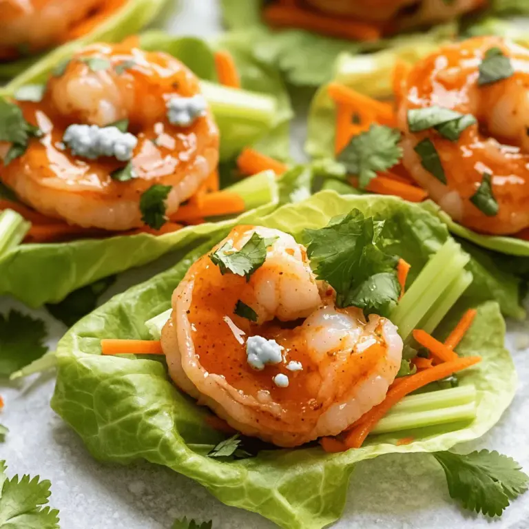 To make delicious buffalo shrimp lettuce wraps, you need fresh shrimp and great flavors. Start with 1 pound of large shrimp, peeled and deveined. This shrimp is the star of the dish. You will also need 1/2 cup of buffalo sauce to give it that spicy kick.